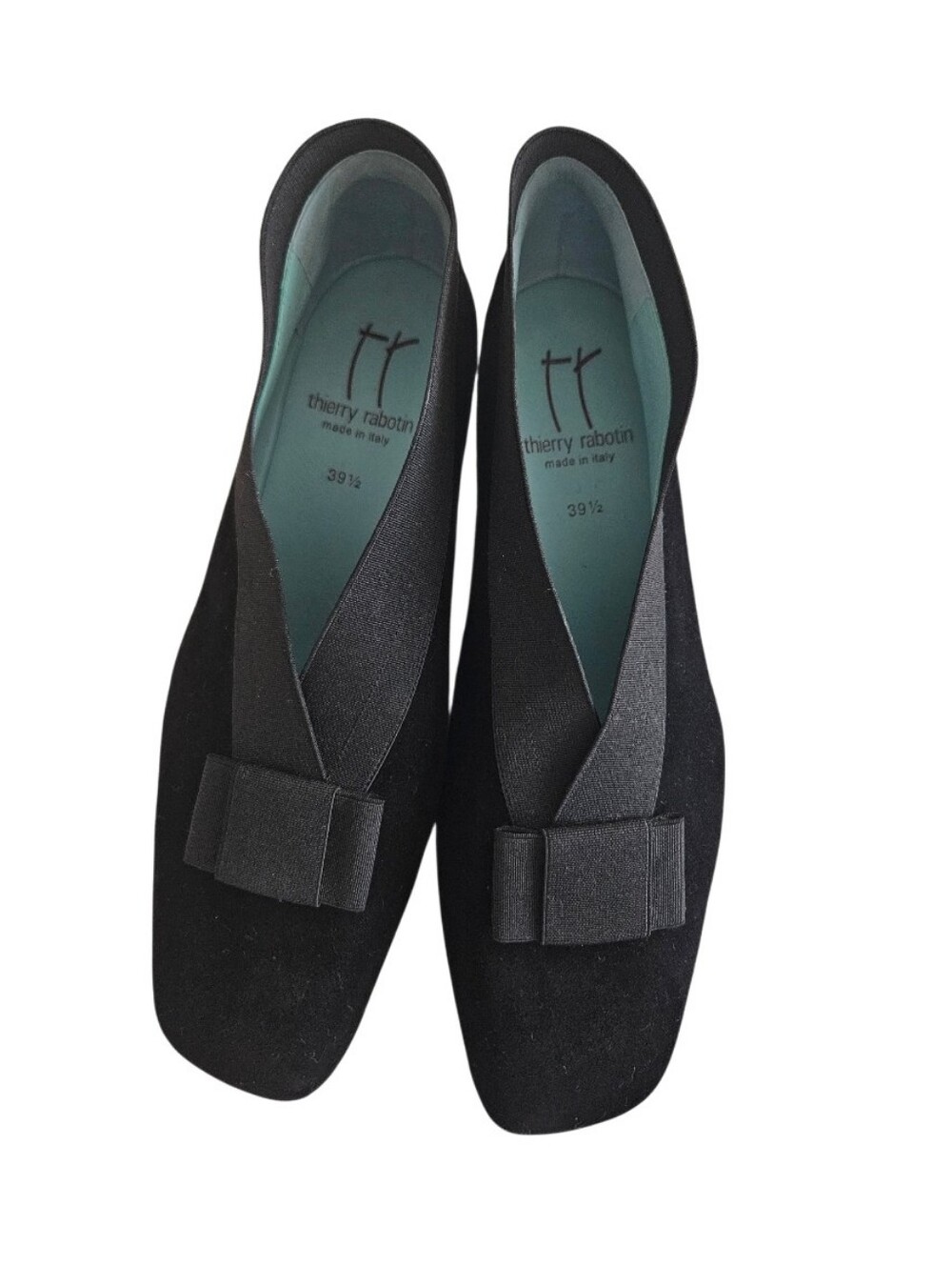 Thierry Rabotin Black Suede Leather Bow Slip-On Loafers